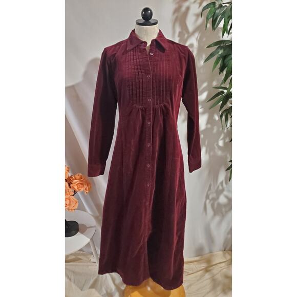 Orvis Dresses & Skirts - Orvis Vintage Corduroy Pleated Button Maxi Dress Sz S Maroon Red Prairie Modest